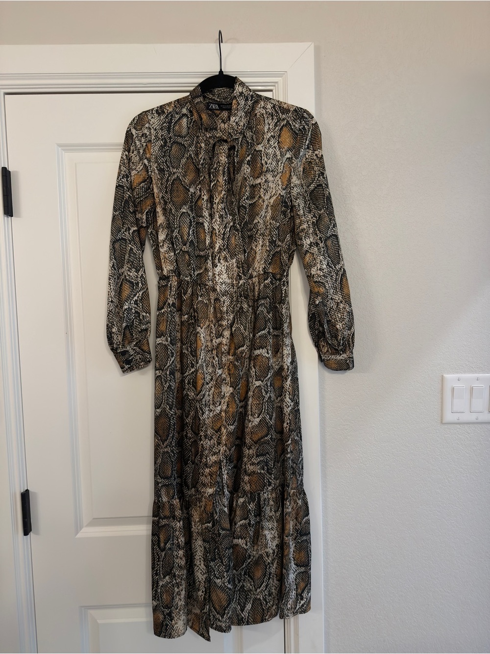 Zara Snake-Print Maxi Dress in Brown and Black